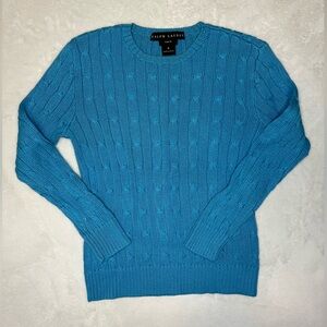 Ralph Lauren Slim Fit Cable-Knit Sweater - Blue - Size M